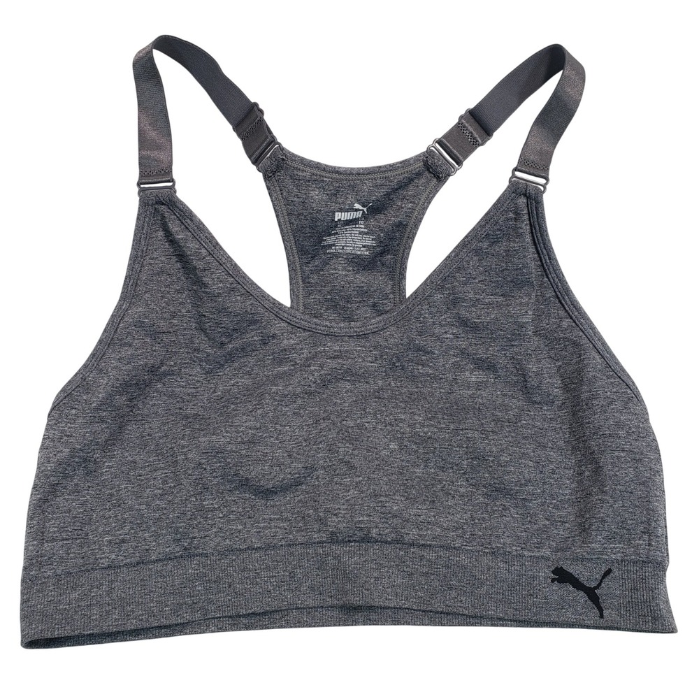 Puma Womens‎ XL Gray Heathered Seamless Racerback Sports Bra Adjustable Straps